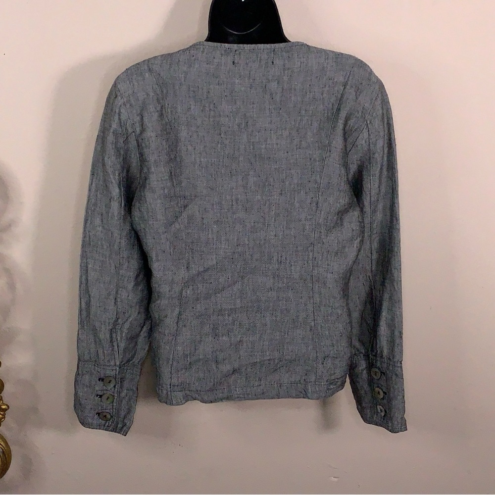 Small Willow Slate Grey Blue Linen Long Sleeve Top Plunge Vneck Design Goth Boho - Picture 10 of 16